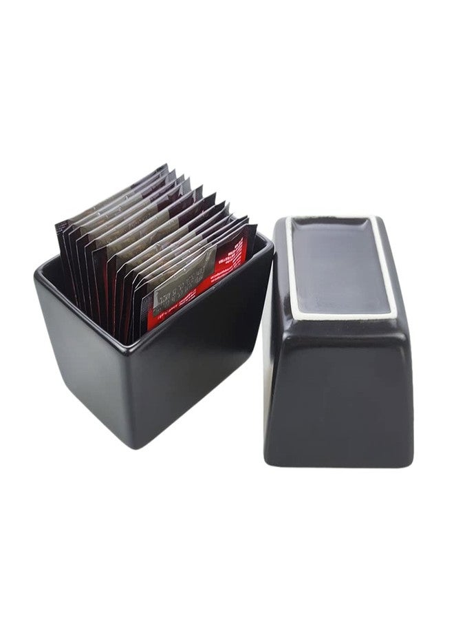 Sizikato 2pcs Matte Black Porcelain Sugar Packet Holder Tea Bag Bowl, 5 Oz - Image 2